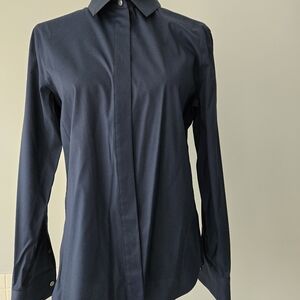 Theory Navy Fitted Button Down Shirt, sM